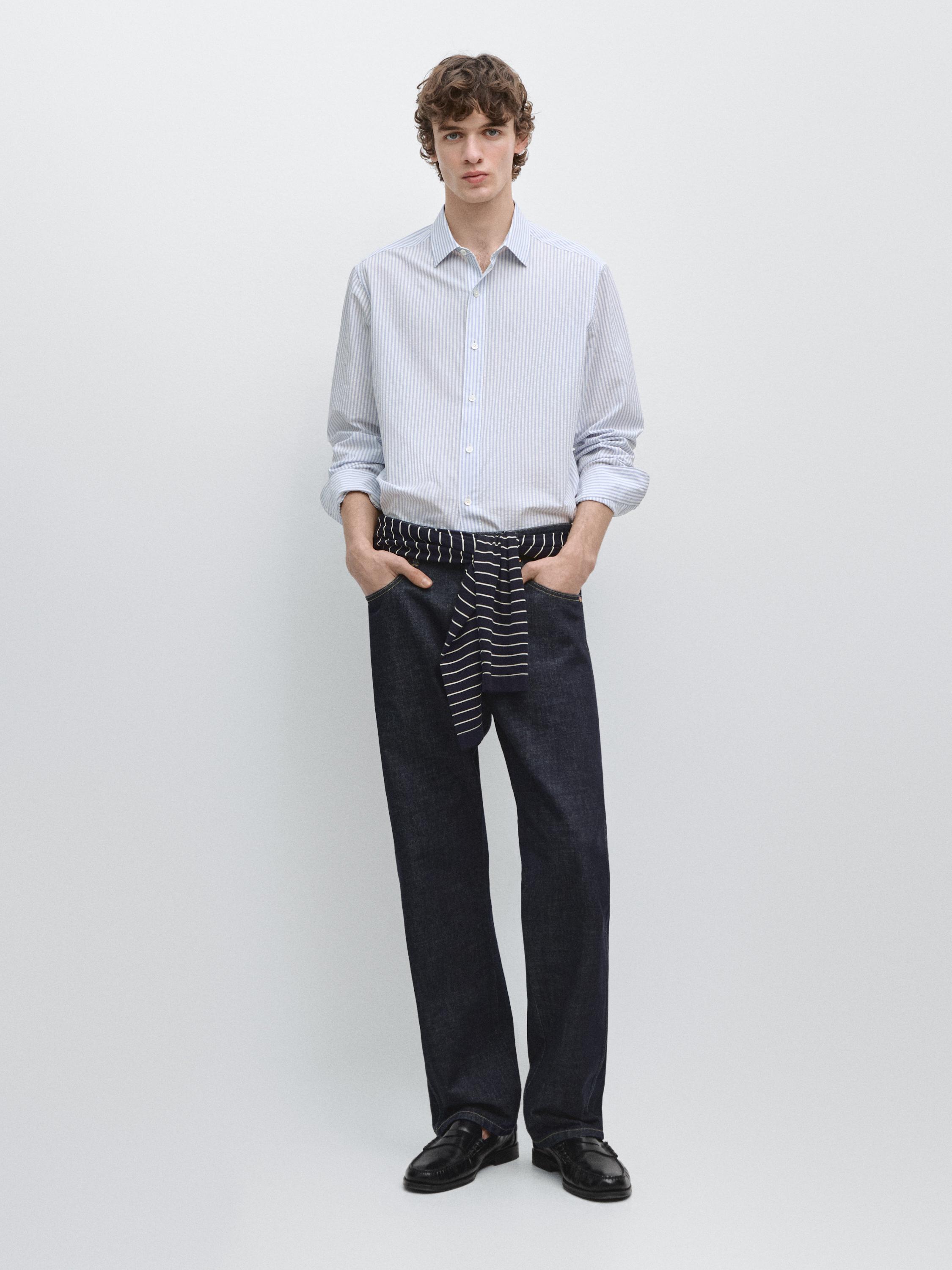 100% cotton regular fit striped shirt